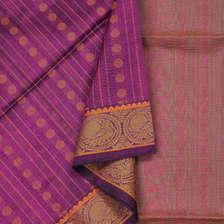Hayagrivas Handloom Kora Silk Cotton Saree in Enchanting Purple BBD71D2-1