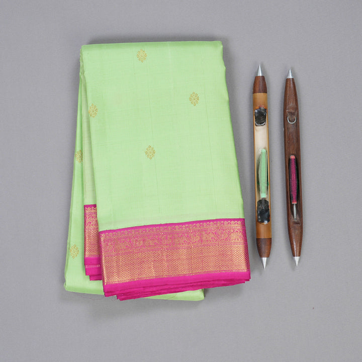 Hayagrivas Pista Green Kanjivaram Silk Saree with Pink Border BBD720H3-1