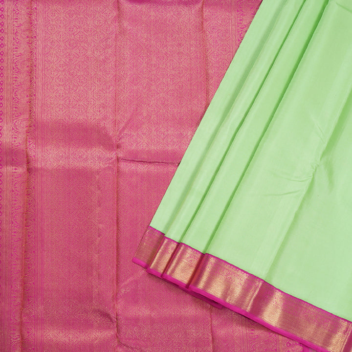 Hayagrivas Pista Green Kanjivaram Silk Saree with Pink Border BBD720H3-1