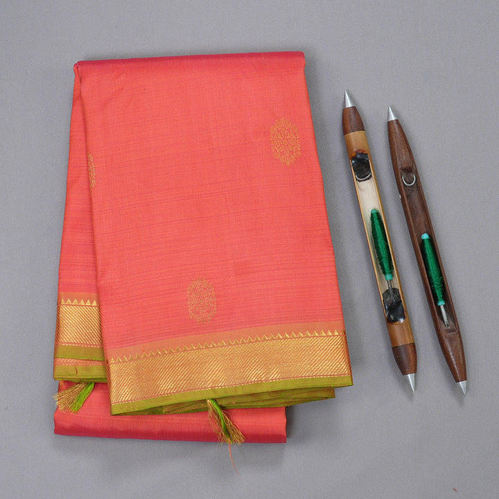 Hayagrivas Orangish Pink Kanjivaram Silk Saree with Mandhalir Border - BBD721H4-6