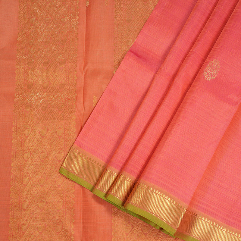 Hayagrivas Orangish Pink Kanjivaram Silk Saree with Mandhalir Border - BBD721H4-6