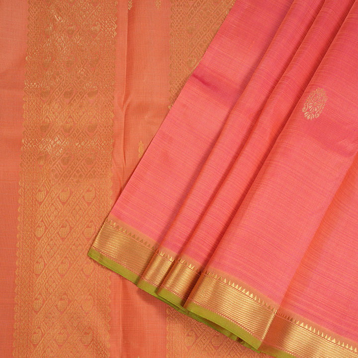 Hayagrivas Orangish Pink Kanjivaram Silk Saree with Mandhalir Border - BBD721H4-6