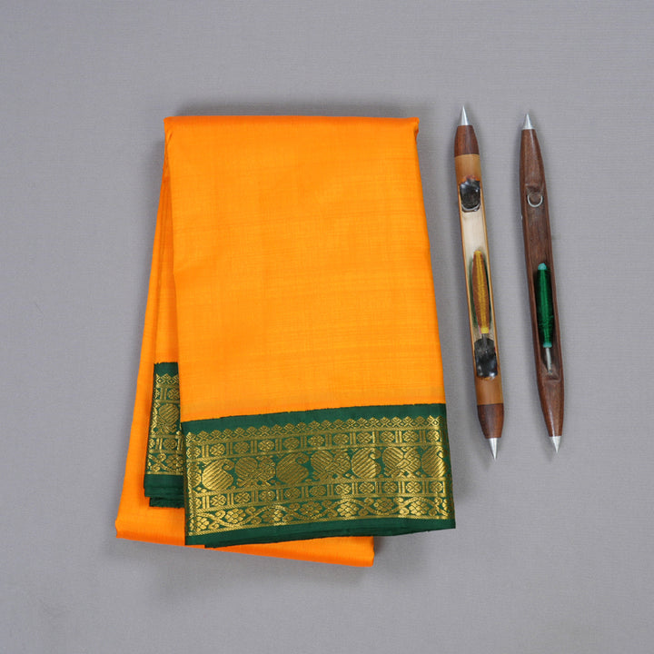 Hayagrivas Mango Yellow Handloom Kanjivaram Silk Saree with Bottle Green Border BBD727H1-2