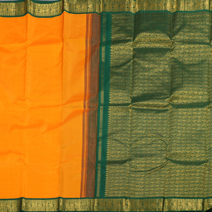 Hayagrivas Mango Yellow Handloom Kanjivaram Silk Saree with Bottle Green Border BBD727H1-2