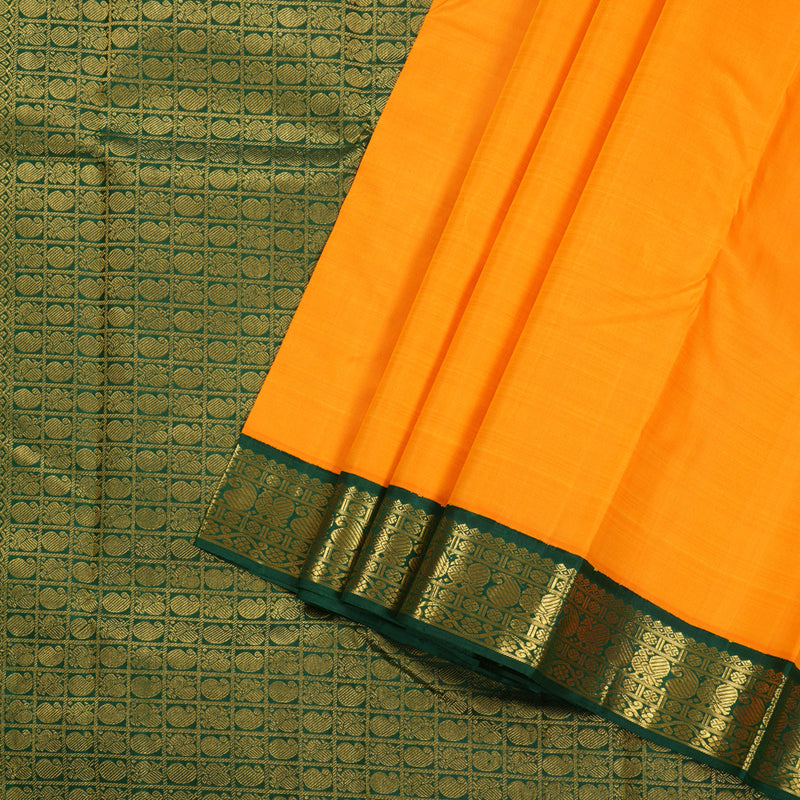 Hayagrivas Mango Yellow Handloom Kanjivaram Silk Saree with Bottle Green Border BBD727H1-2