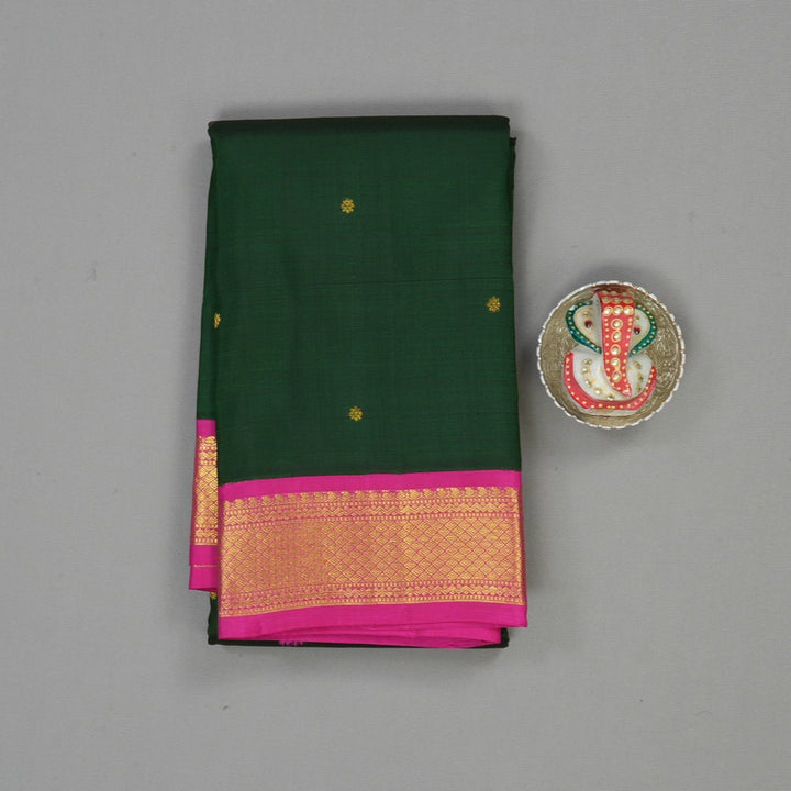 Hayagrivas Handloom Bottle Green Kanjivaram Silk Saree with Rani Pink Border BBD727H2-2