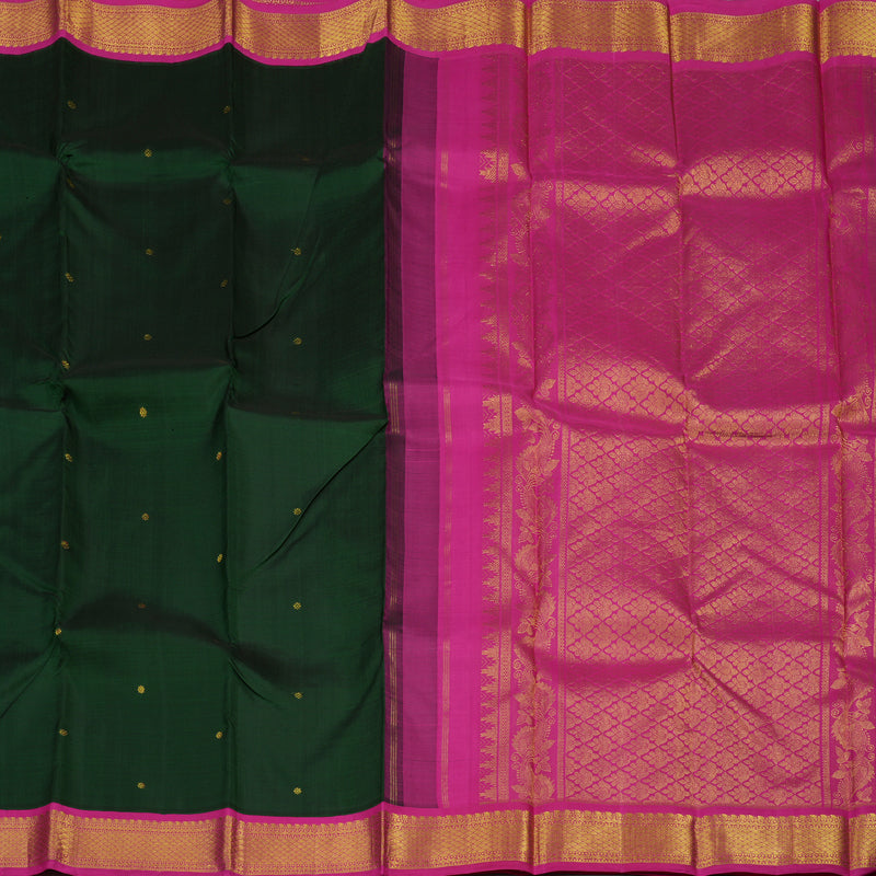 Hayagrivas Handloom Bottle Green Kanjivaram Silk Saree with Rani Pink Border BBD727H2-2