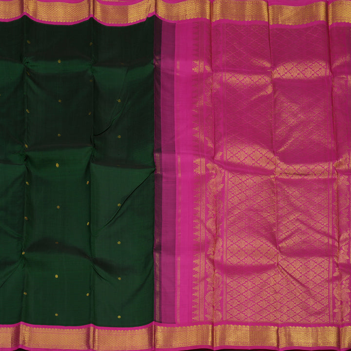 Hayagrivas Handloom Bottle Green Kanjivaram Silk Saree with Rani Pink Border BBD727H2-2