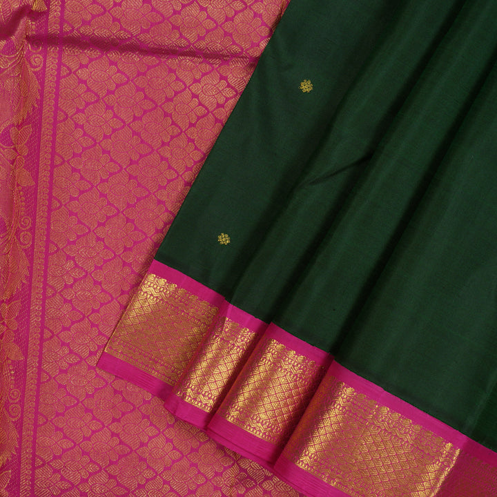 Hayagrivas Handloom Bottle Green Kanjivaram Silk Saree with Rani Pink Border BBD727H2-2