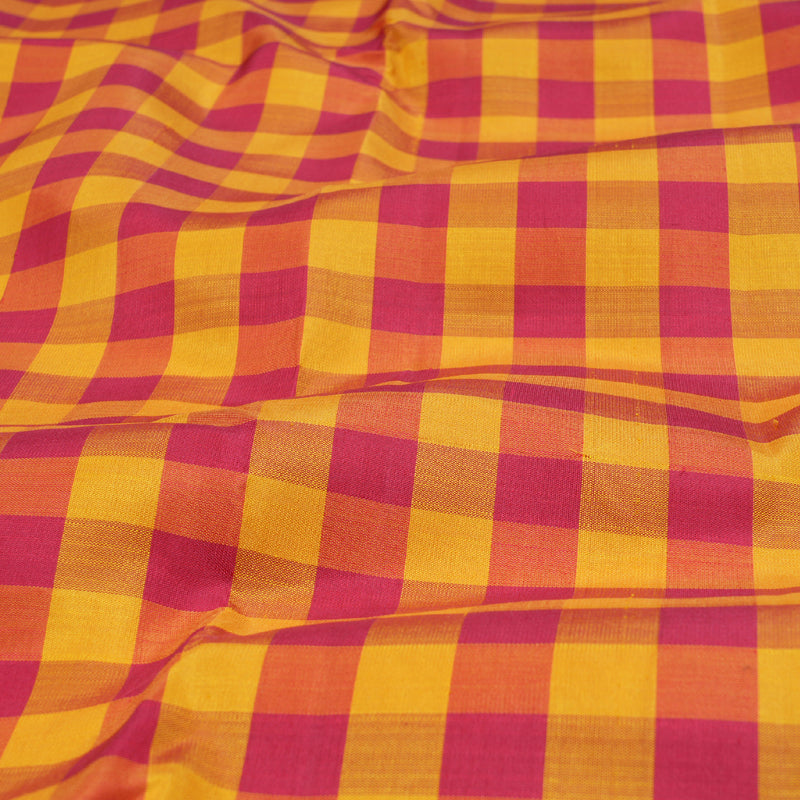 Hayagrivas Pink- Yellow Checks Kanjivaram Silk Saree with Blue Border - BBD727H3-1