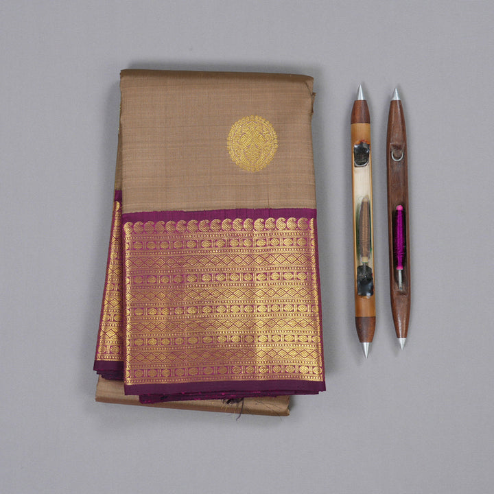 Hayagrivas Light Brown Kanjivaram Silk Saree with Purple Border - BBD727H4-1