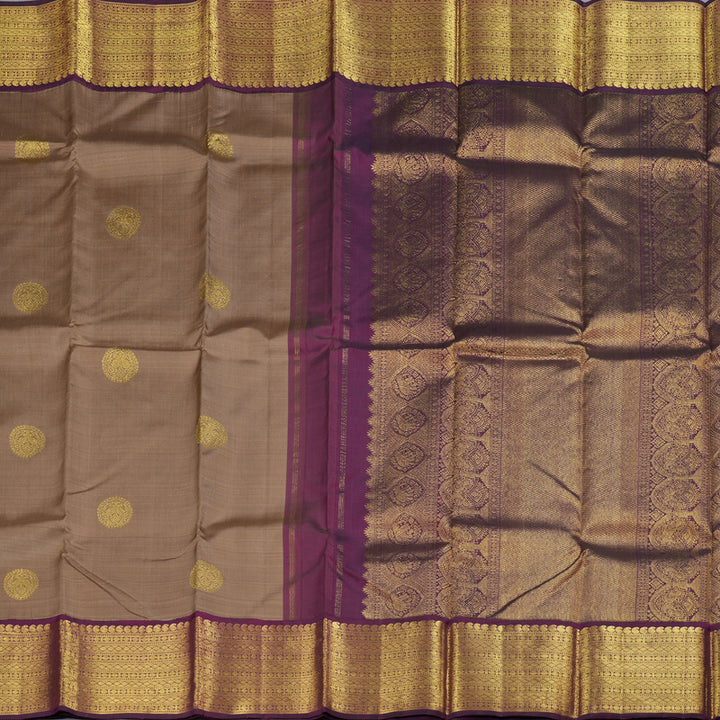 Hayagrivas Light Brown Kanjivaram Silk Saree with Purple Border - BBD727H4-1