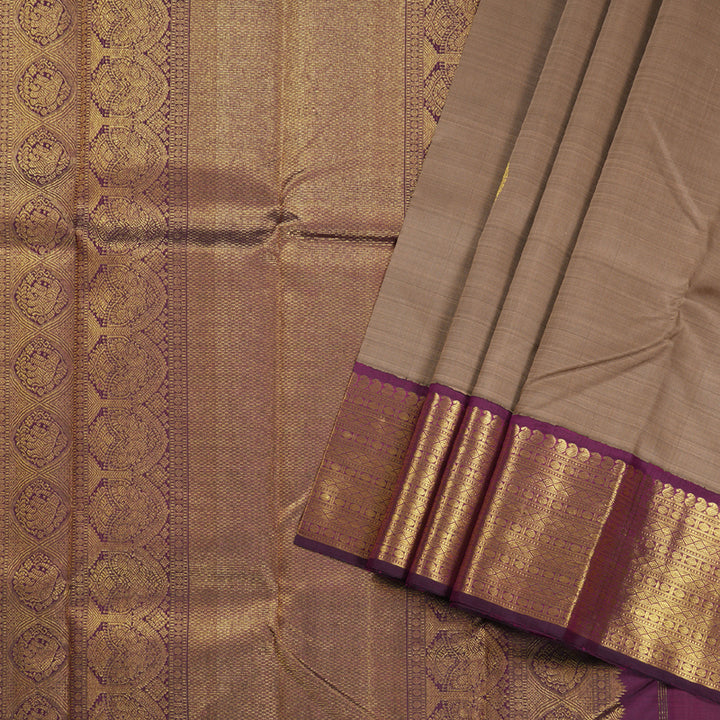 Hayagrivas Light Brown Kanjivaram Silk Saree with Purple Border - BBD727H4-1