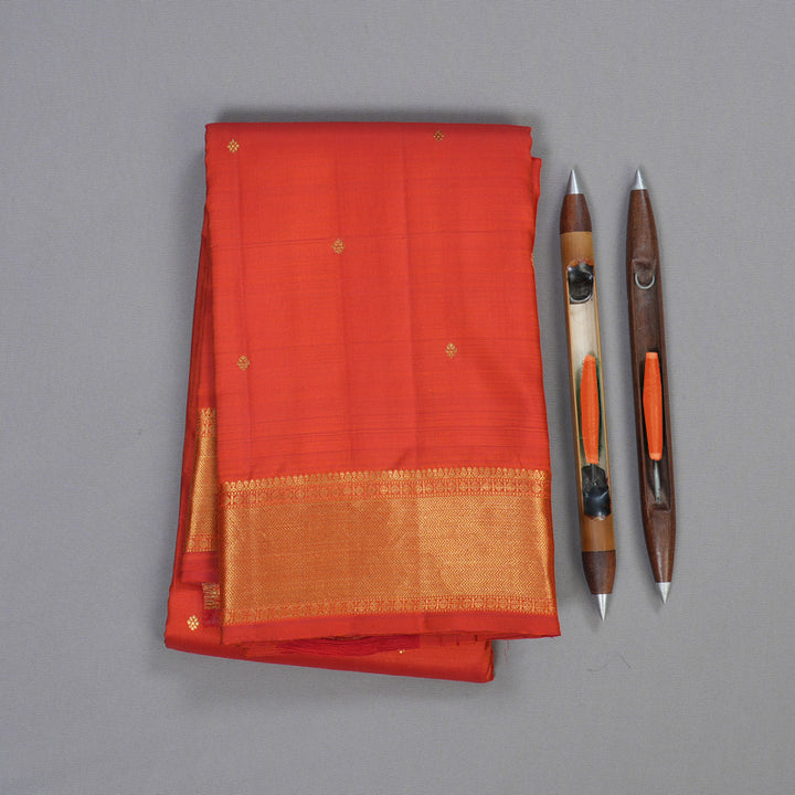 Hayagrivas Dark Orange Handloom Kanjivaram Silk Saree BBD728H1-1