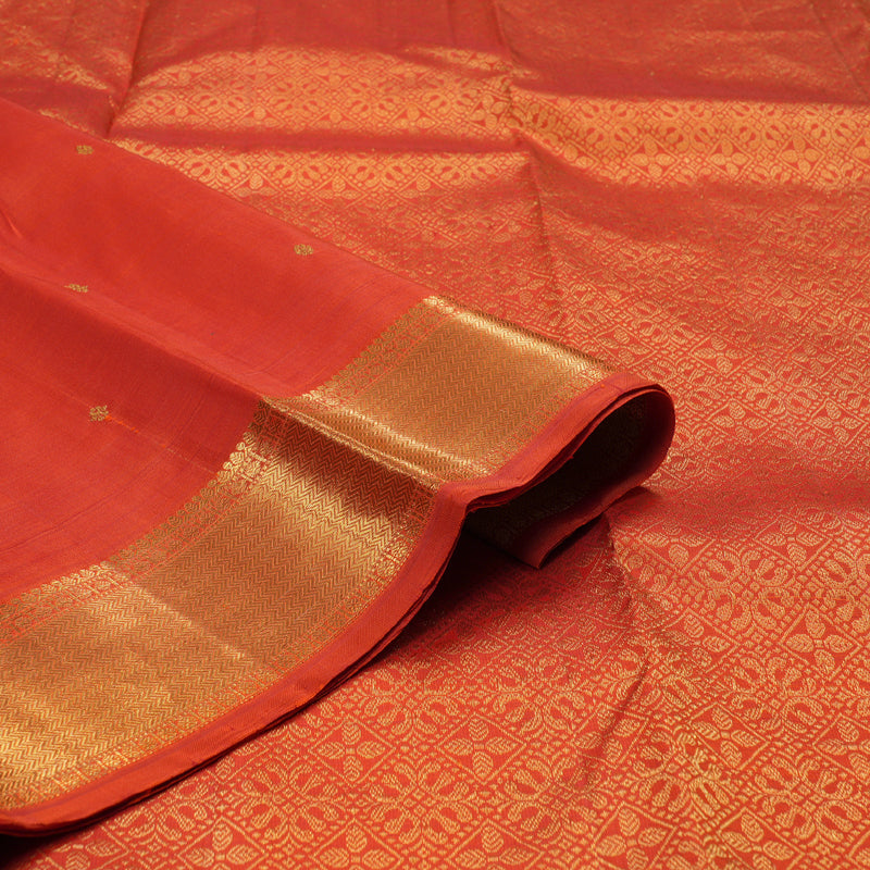 Hayagrivas Dark Orange Handloom Kanjivaram Silk Saree BBD728H1-1