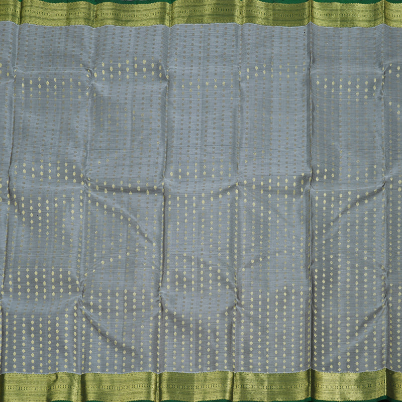 Hayagrivas Grey Kanjivaram Silk Saree with Dark Green Border BBD728H11-2