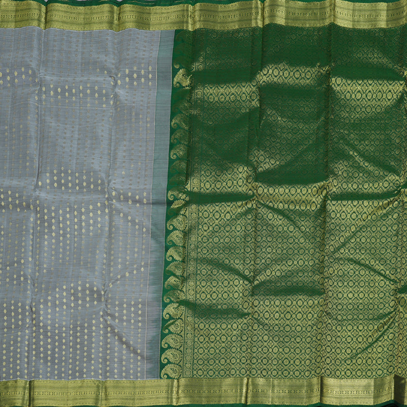 Hayagrivas Grey Kanjivaram Silk Saree with Dark Green Border BBD728H11-2