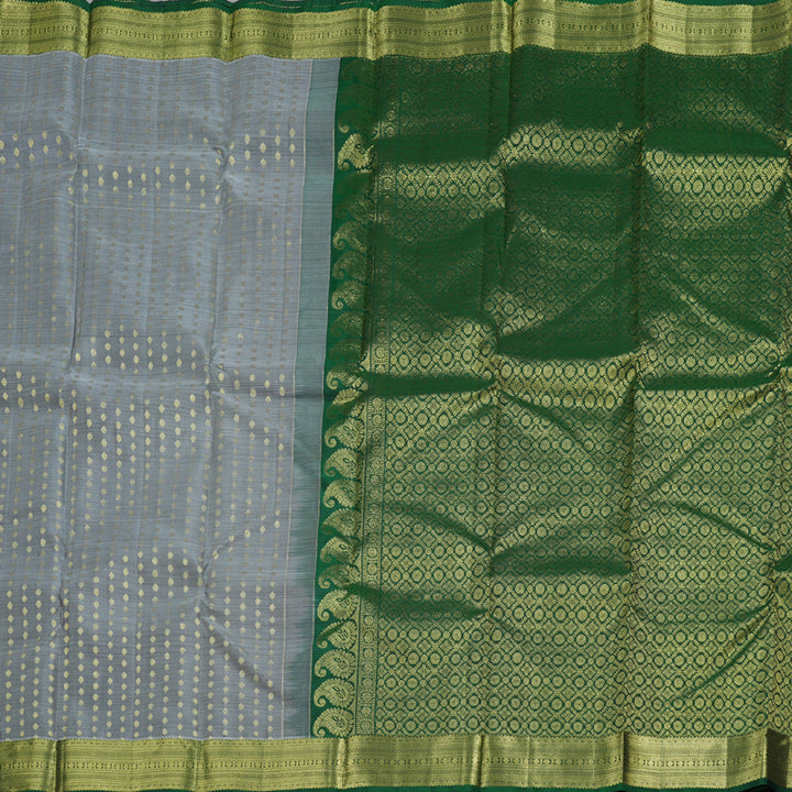 Hayagrivas Grey Kanjivaram Silk Saree with Dark Green Border BBD728H11-2