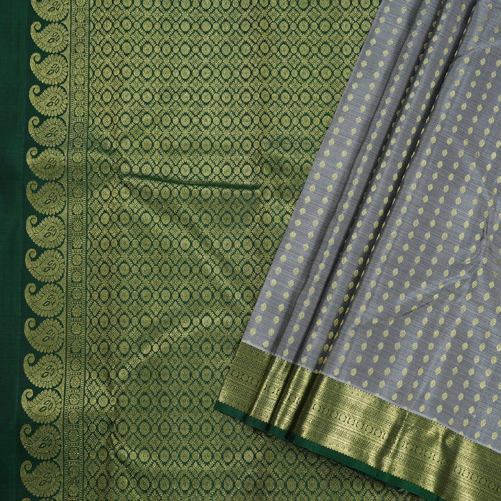 Hayagrivas Grey Kanjivaram Silk Saree with Dark Green Border BBD728H11-2