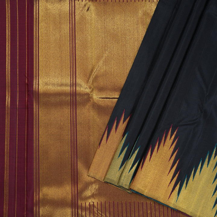 Hayagrivas Black Kanjivaram Silk Saree with Green And Maroon Border - BBD728H12-1