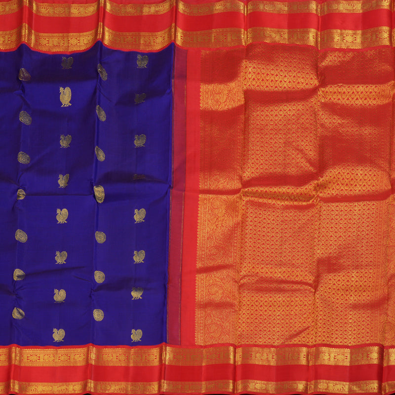 Hayagrivas Blue Handloom Kanjivaram Silk Saree with Red Border BBD733H1-2