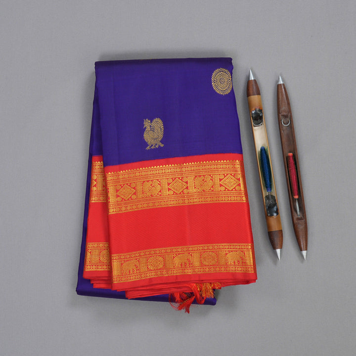 Hayagrivas Blue Handloom Kanjivaram Silk Saree with Red Border BBD733H1-2