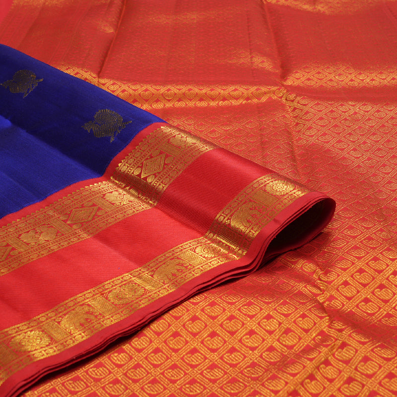 Hayagrivas Blue Handloom Kanjivaram Silk Saree with Red Border BBD733H1-2