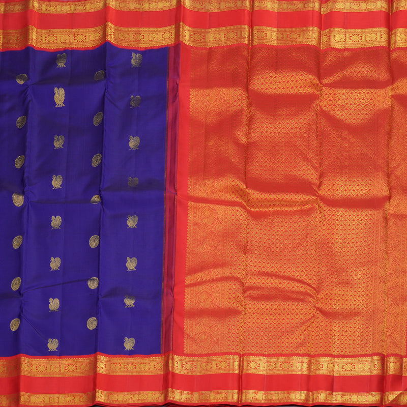 Hayagrivas Blue Handloom Kanjivaram Silk Saree with Red Border BBD733H1-2