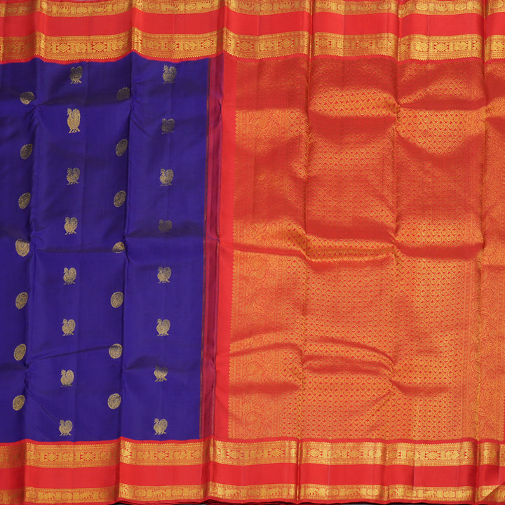 Hayagrivas Blue Handloom Kanjivaram Silk Saree with Red Border BBD733H1-2