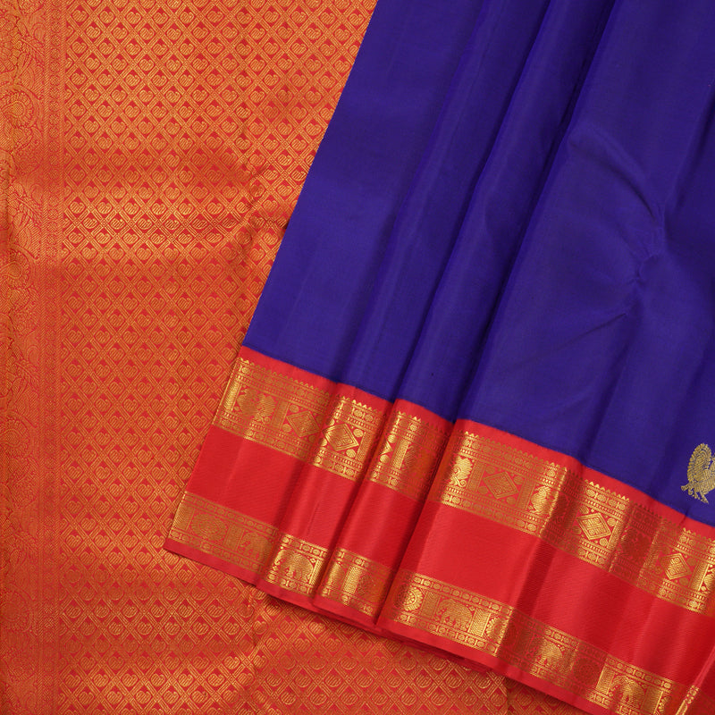 Hayagrivas Blue Handloom Kanjivaram Silk Saree with Red Border BBD733H1-2