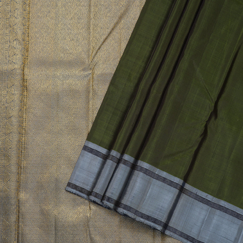 Hayagrivas Dark Olive Green Kanjivaram Silk Saree with Grey Border BBD735H4-1