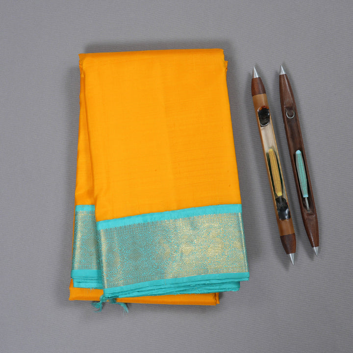 Hayagrivas Handloom Yellow With Teal Kanjivaram Silk Saree BBD736H3-1