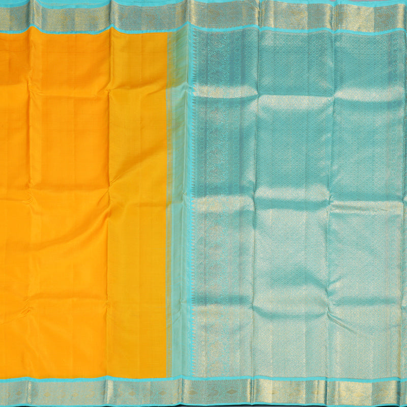 Hayagrivas Handloom Yellow With Teal Kanjivaram Silk Saree BBD736H3-1