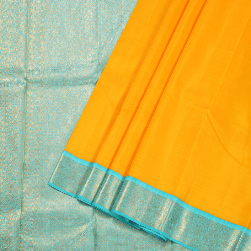 Hayagrivas Handloom Yellow With Teal Kanjivaram Silk Saree BBD736H3-1