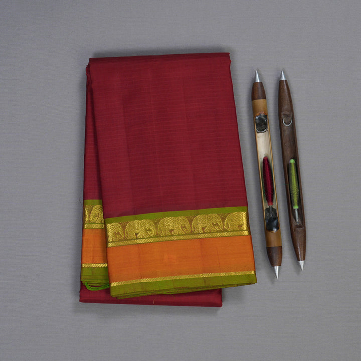 Hayagrivas Maroon Handloom Kanjivaram Silk Saree with Honey Mustard Border BBD737H1-43