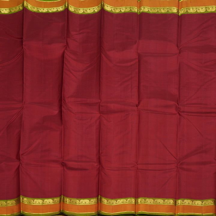 Hayagrivas Maroon Handloom Kanjivaram Silk Saree with Honey Mustard Border BBD737H1-43