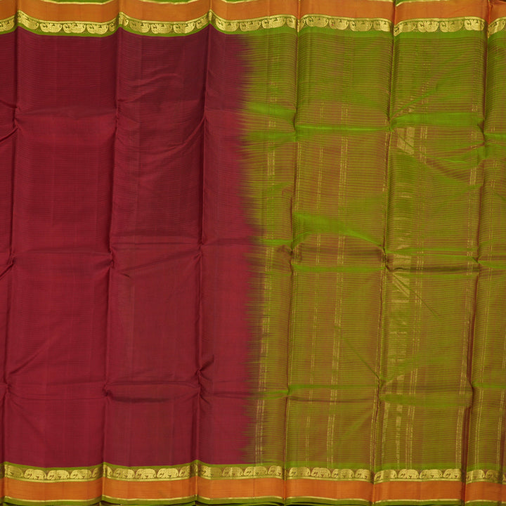 Hayagrivas Maroon Handloom Kanjivaram Silk Saree with Honey Mustard Border BBD737H1-43