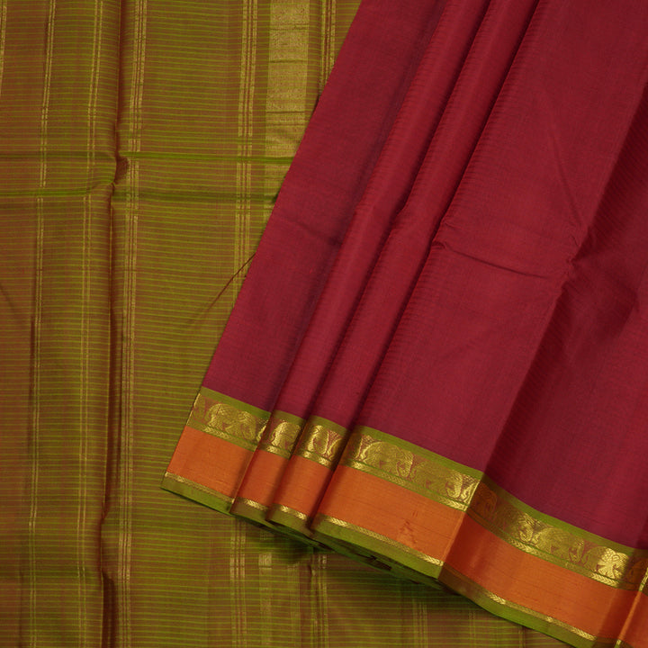 Hayagrivas Maroon Handloom Kanjivaram Silk Saree with Honey Mustard Border BBD737H1-43