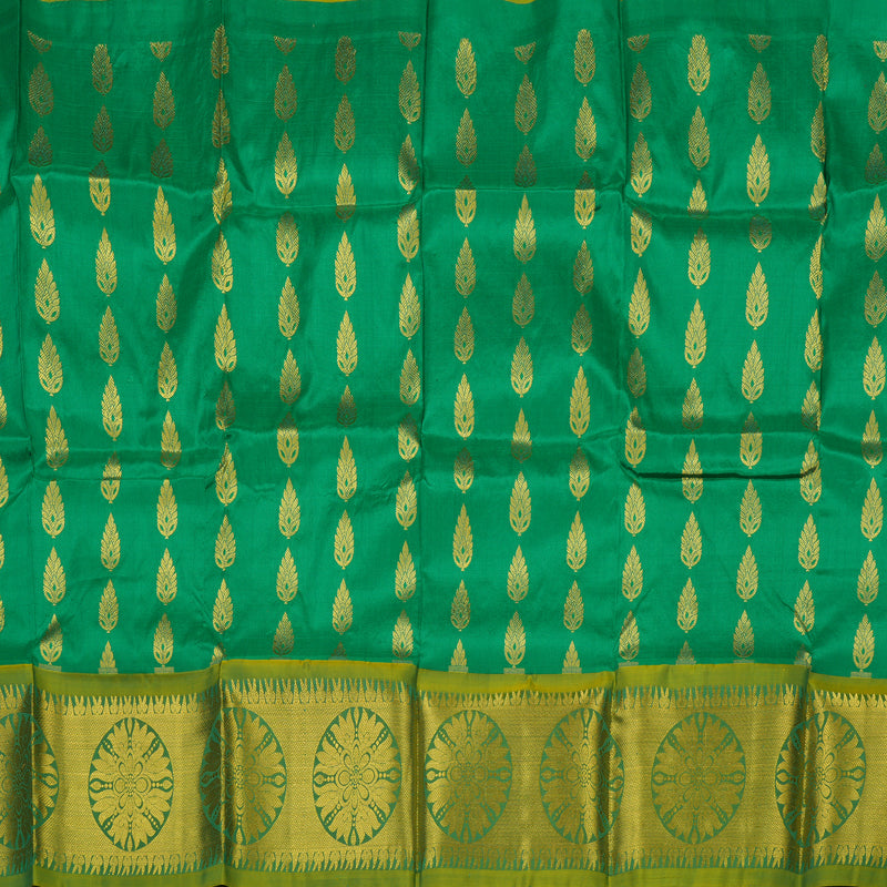 Hayagrivas Green Kanjivaram Pattu Pavadai with Lime Green Border BBD739H8-5