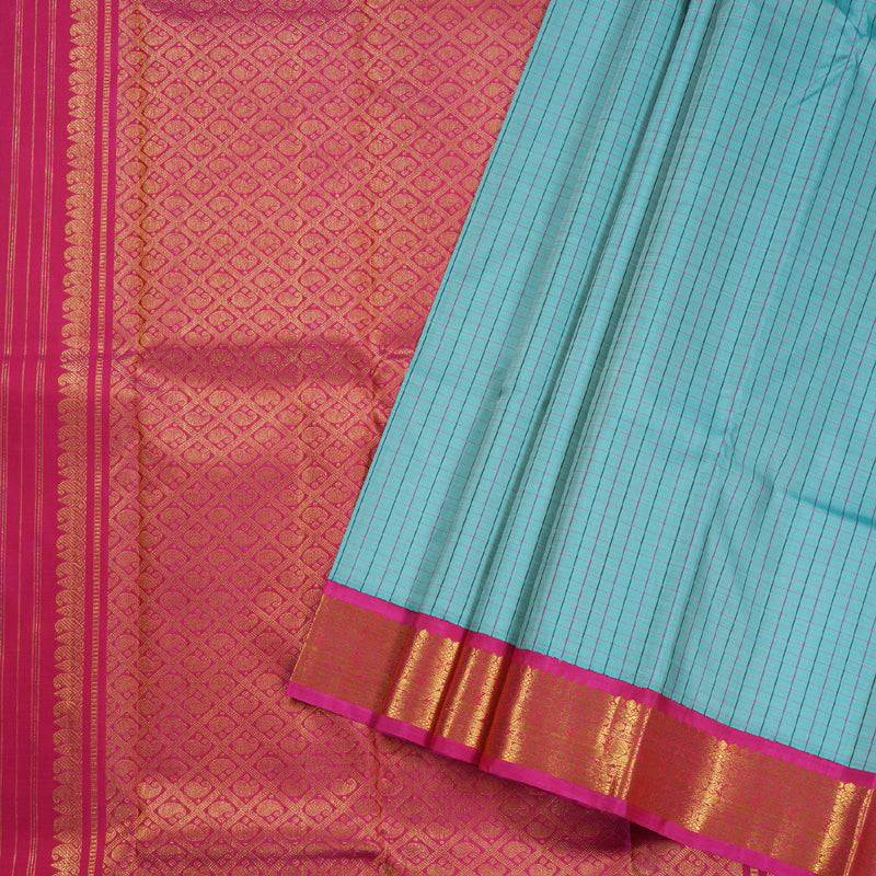 Hayagrivas Light Sky Blue Kanjivaram Silk Saree with Pink Border BBD741H2-1