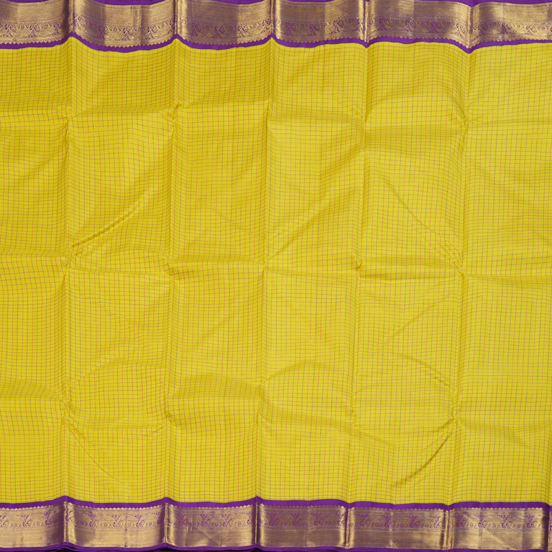 Hayagrivas Lemon Yellow Kanjivaram Silk Saree with Purple Border BBD741H3-1