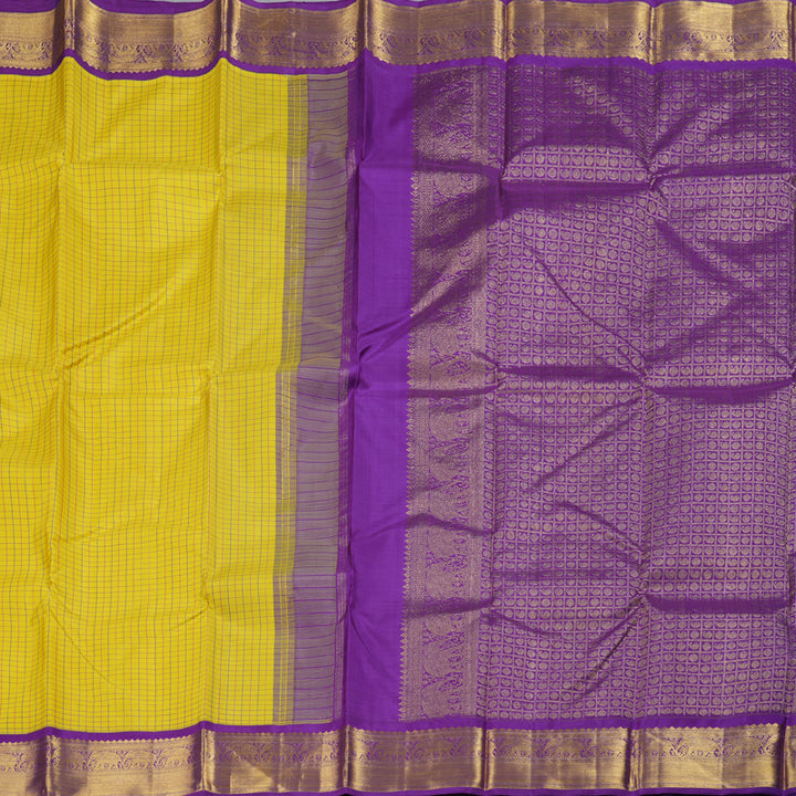 Hayagrivas Lemon Yellow Kanjivaram Silk Saree with Purple Border BBD741H3-1