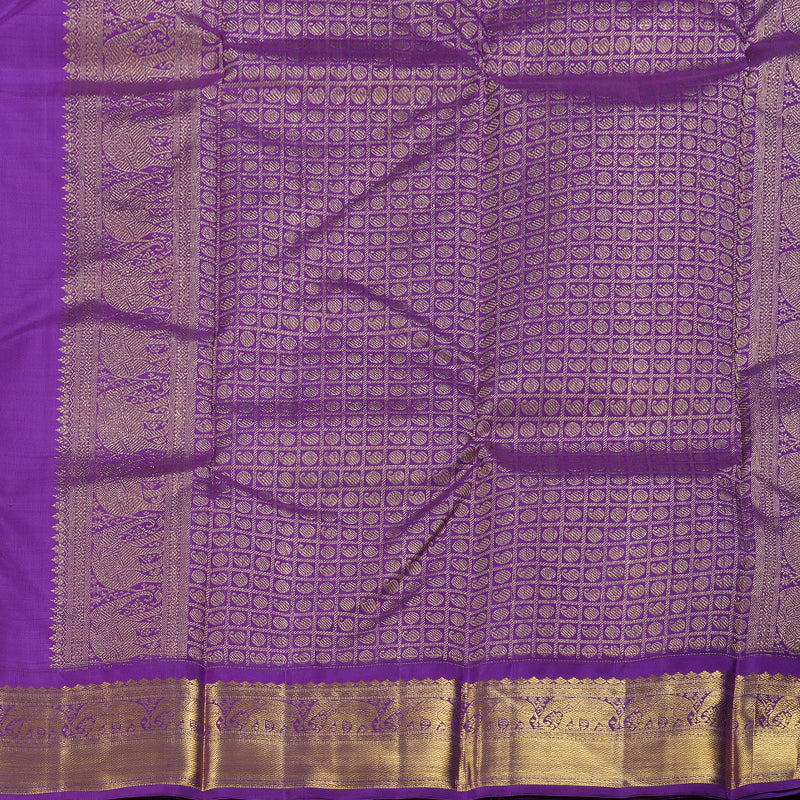 Hayagrivas Lemon Yellow Kanjivaram Silk Saree with Purple Border BBD741H3-1