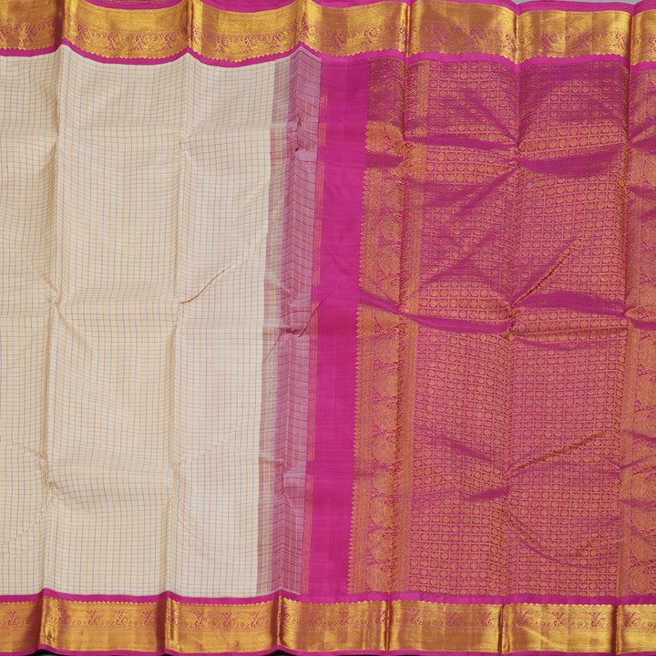 Hayagrivas Beige Kanjivaram Silk Saree with Pink Border BBD741H4-1