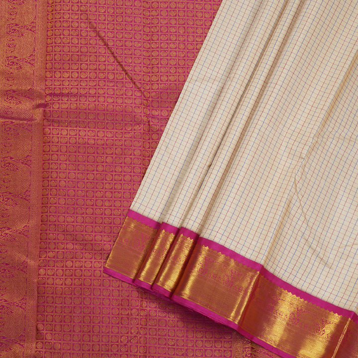 Hayagrivas Beige Kanjivaram Silk Saree with Pink Border BBD741H4-1