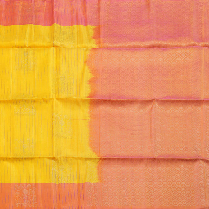 Hayagrivas Striking Yellow Handloom Soft Silk Saree with Dual Tone (Pink With Yellow) Border BBD742H10-1