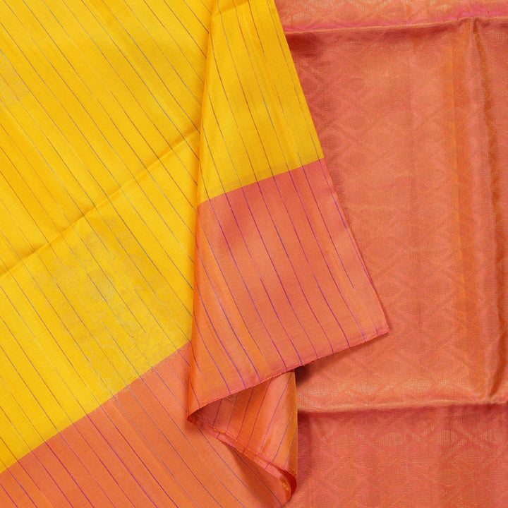 Hayagrivas Striking Yellow Handloom Soft Silk Saree with Dual Tone (Pink With Yellow) Border BBD742H10-1