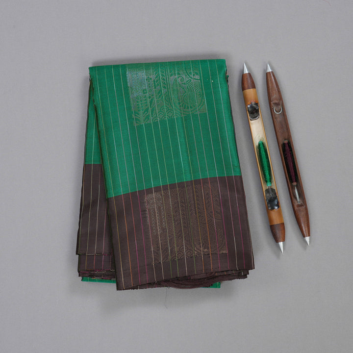 Hayagrivas Teal Green Handloom Soft Silk Saree with Elephant Grey Border BBD742H10-33