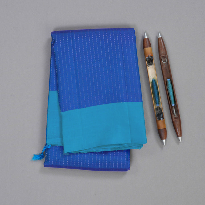 Hayagrivas Blue Handloom Soft Silk Saree with Sky Blue Border BBD742H11-3