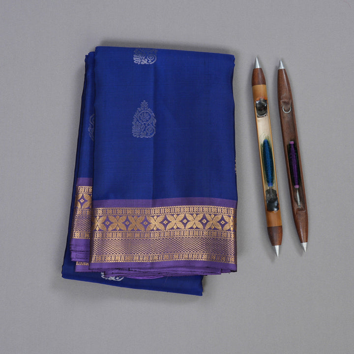 Hayagrivas Blue Handloom Soft Silk Saree with Dark Lavender Border BBD742H14-9